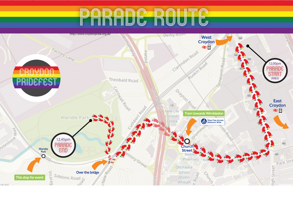 Croydon PrideFest Parade route. 