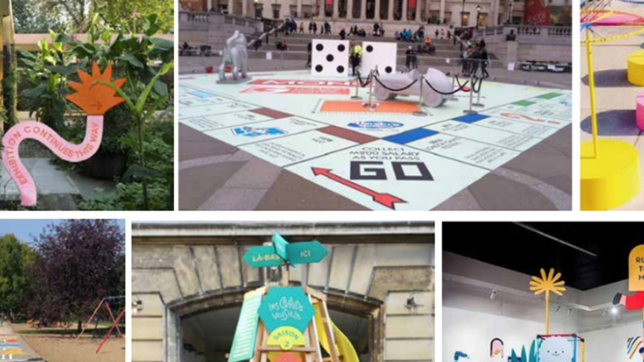 Image of different examples of creative public wayfinding.