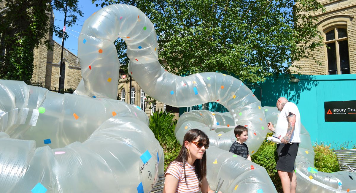 A giant inflatable worm